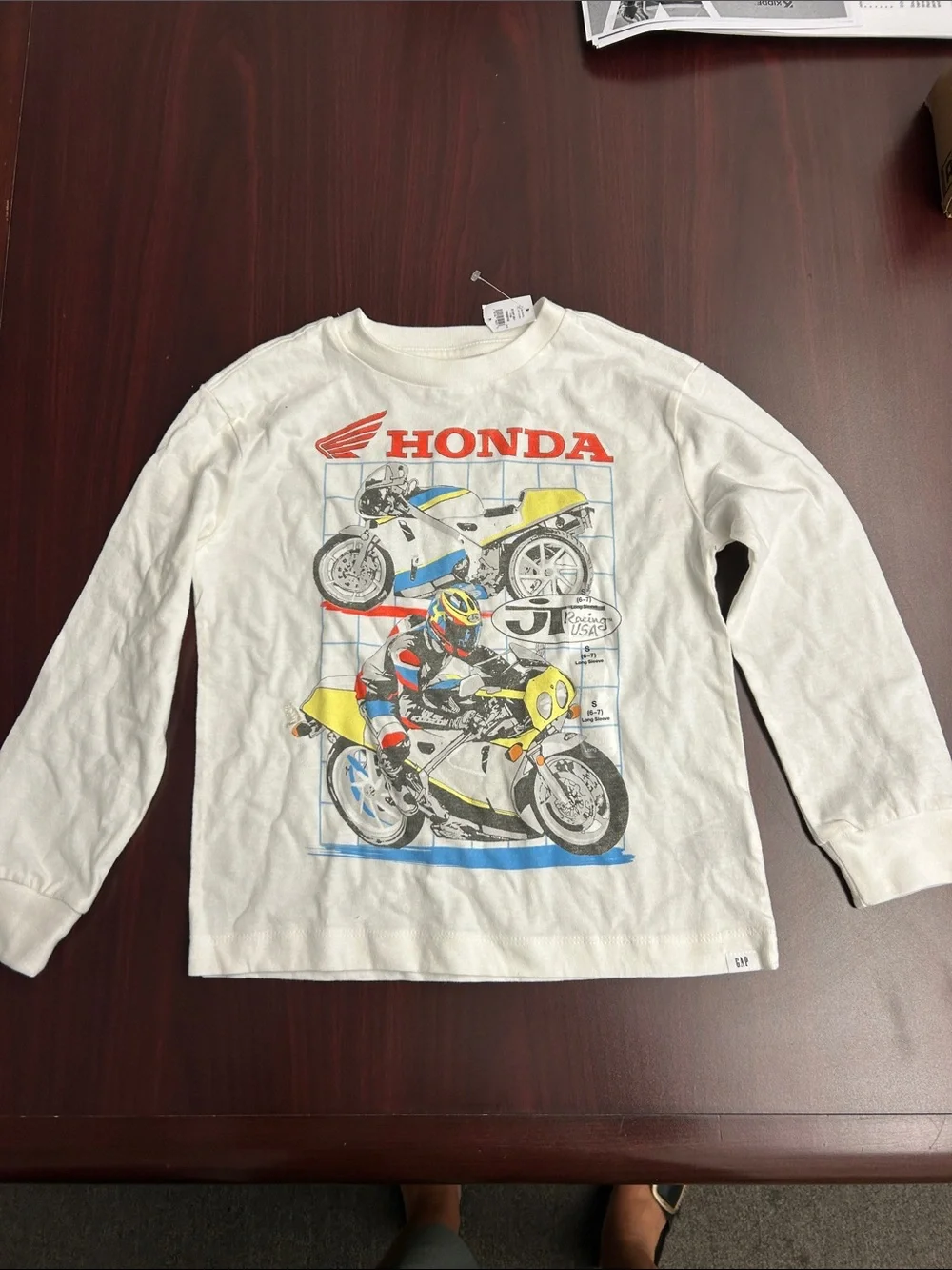 GAP White Long-Sleeve Honda Motorcycle Graphic Tee